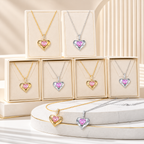 Women’s Elegant Heart Pendant Necklace with Cubic Zirconia in Gold or Silver Tone