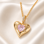 Women’s Elegant Heart Pendant Necklace with Cubic Zirconia in Gold or Silver Tone