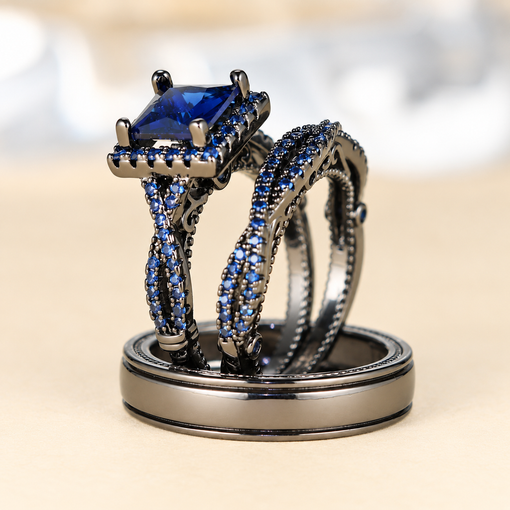 Women’s Elegant Three-Piece Geometric Ring Set with Sparkling Cubic Zirconia