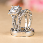 Women’s Elegant Three-Piece Geometric Ring Set with Sparkling Cubic Zirconia