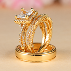 Women’s Elegant Three-Piece Geometric Ring Set with Sparkling Cubic Zirconia