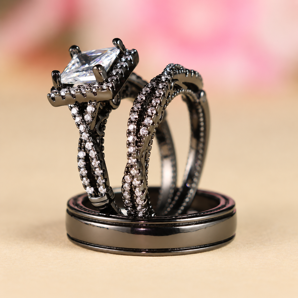 Women’s Elegant Three-Piece Geometric Ring Set with Sparkling Cubic Zirconia