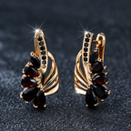 Women’s Elegant Floral Earrings with Teardrop Cubic Zirconia and Curved Metal Detail