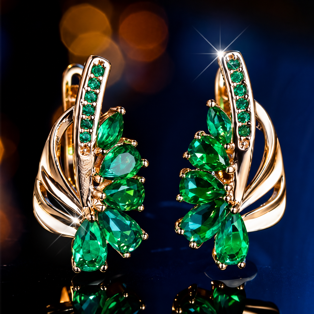 Women’s Elegant Floral Earrings with Teardrop Cubic Zirconia and Curved Metal Detail
