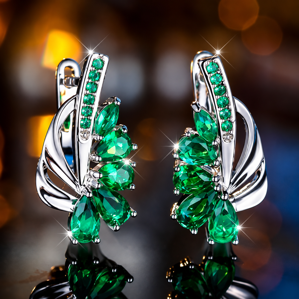 Women’s Elegant Floral Earrings with Teardrop Cubic Zirconia and Curved Metal Detail