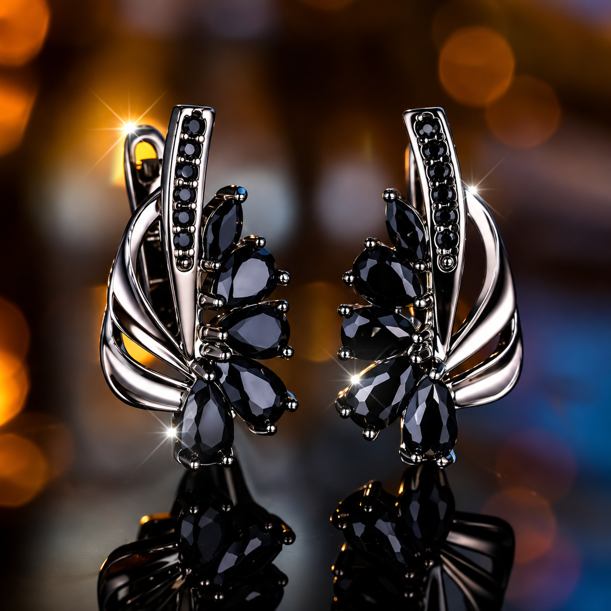 Women’s Elegant Floral Earrings with Teardrop Cubic Zirconia and Curved Metal Detail