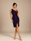 Women’s Purple Glamorous Sequin One Shoulder Sleeveless Slim Mini Dress