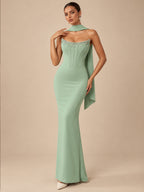 Women's Sophisticated Mint Green Strapless Beaded Corset Lace-Up Back Maxi Evening Dress