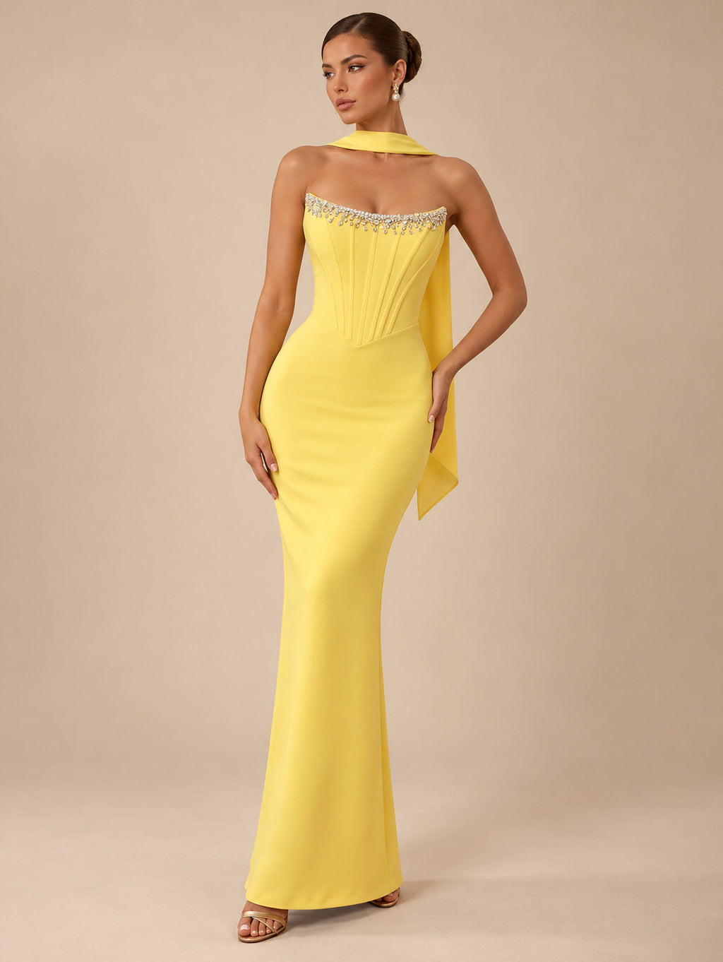Women's Sophisticated Mint Green Strapless Beaded Corset Lace-Up Back Maxi Evening Dress