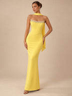 Women's Sophisticated Mint Green Strapless Beaded Corset Lace-Up Back Maxi Evening Dress