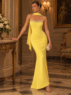 Women's Sophisticated Mint Green Strapless Beaded Corset Lace-Up Back Maxi Evening Dress