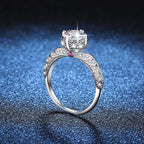 Women’s S925 Sterling Silver Round-Cut Moissanite Ring with Angel Wing Detail – 1CT / 2CT / 3CT
