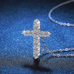 S925 Sterling Silver Round-Cut Moissanite Cross Pendant Necklace – 0.33CT / 0.66CT / 1.1CT