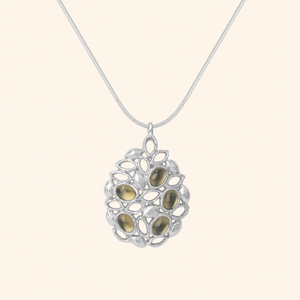 Sicilian Lemon Stone Pendant Necklace – Gold & Silver