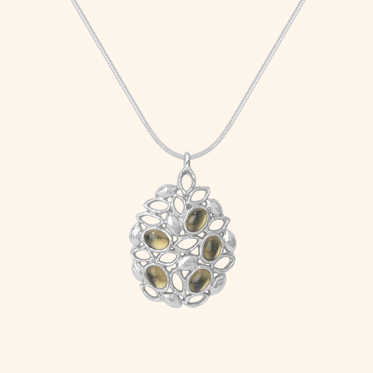 Sicilian Lemon Stone Pendant Necklace – Gold & Silver