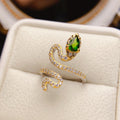 Women’s 925 Sterling Silver Adjustable Snake Ring with Natural Green Diopside