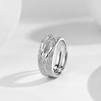 Couples’ S925 Sterling Silver Deer Antler Adjustable Matching Rings with Frosted Detail