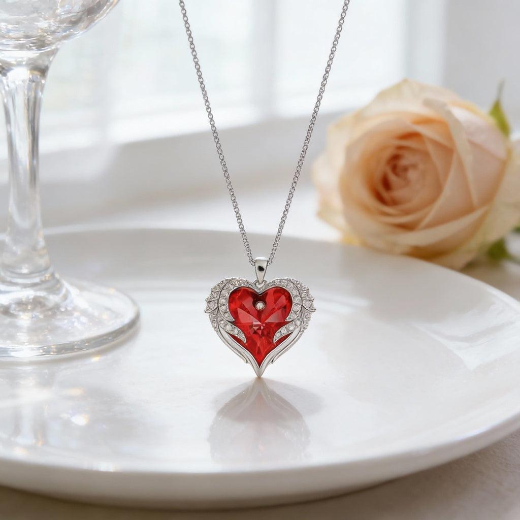 Women’s Elegant Heart Pendant Necklace with Sparkling Zirconia and Rose Gift Box