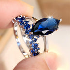 Women’s Marquise Cubic Zirconia Two-Piece Ring Set with Sparkling Stacking Band