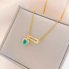 Women’s Dainty Safety Pin Necklace with Pink Heart and Sparkling Stone Detail