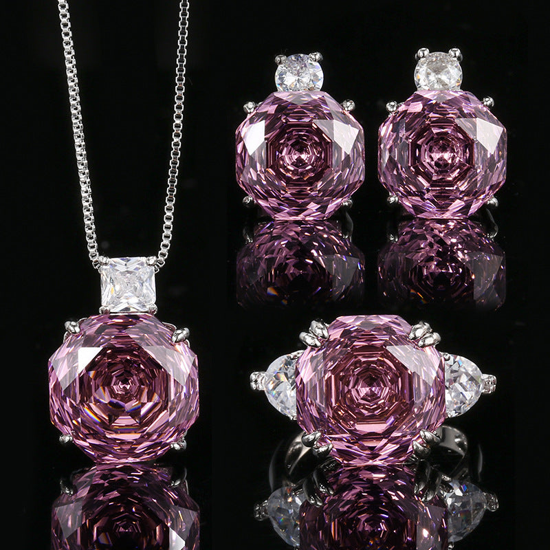 Women’s Dusty Rose Rose-Cut Cubic Zirconia Necklace, Earrings & Adjustable Ring Set