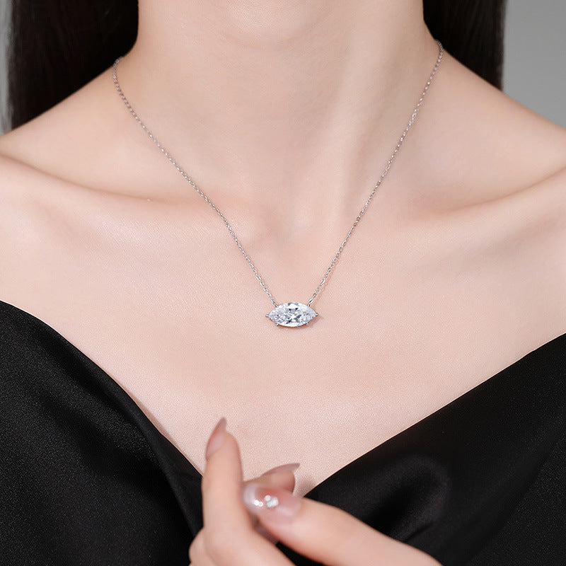 Women’s S925 Sterling Silver Marquise-Cut Moissanite Solitaire Necklace – 1CT / 2CT / 4CT