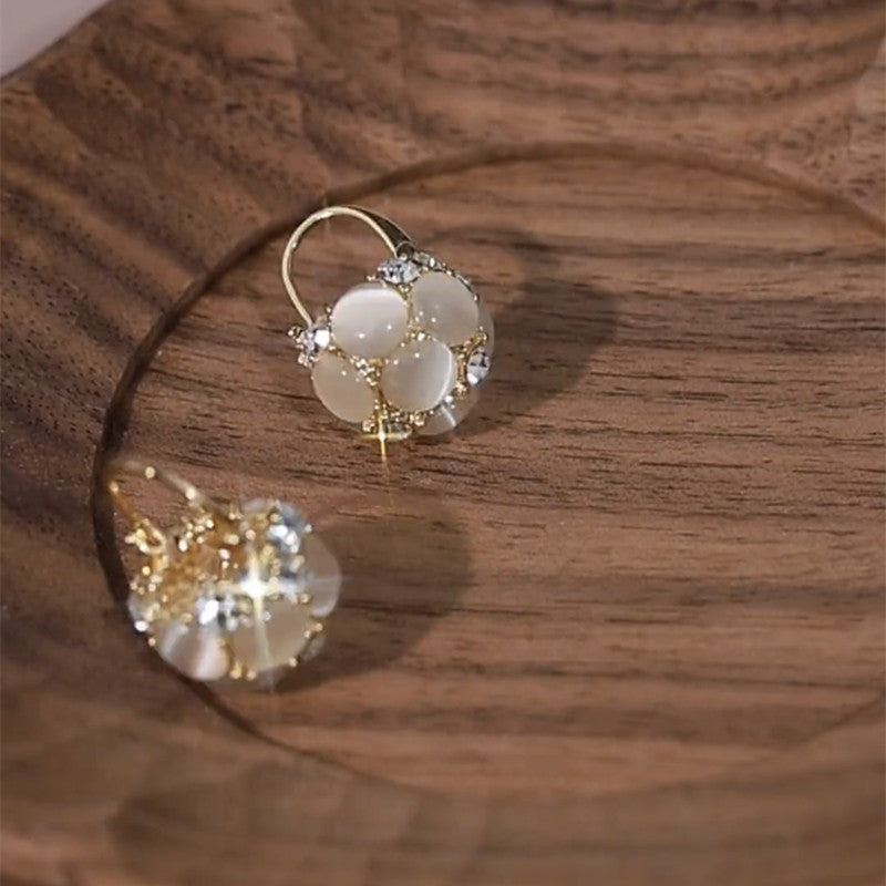 Women’s Vintage Cat’s Eye Stone Geometric Round Hoop Earrings with Zircon Accents