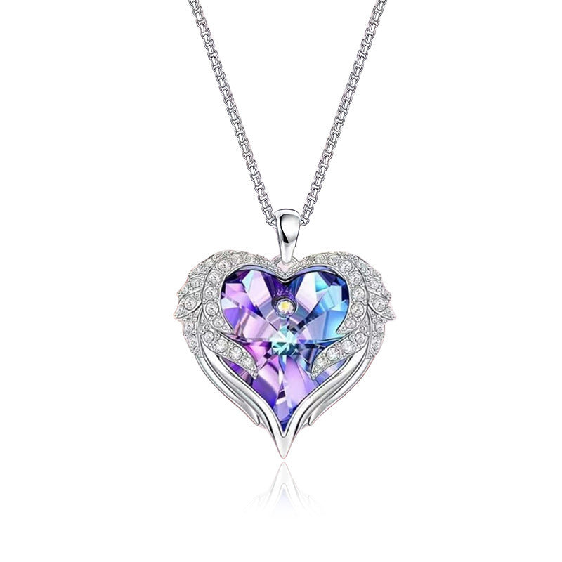 Women’s Elegant Heart Pendant Necklace with Sparkling Zirconia and Rose Gift Box