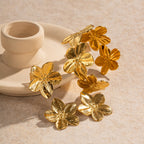 18K Gold PVD Stainless Steel Floral Jewelry Set – Cuff Bracelet, Stud Earrings & Ring