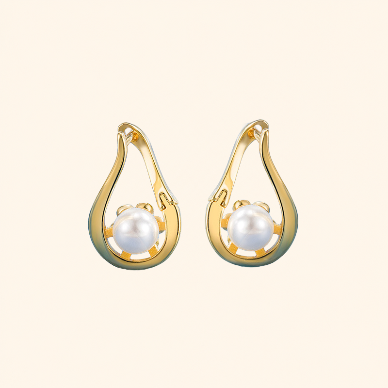 Gold-Tone Geometric Pearl Huggie Earrings