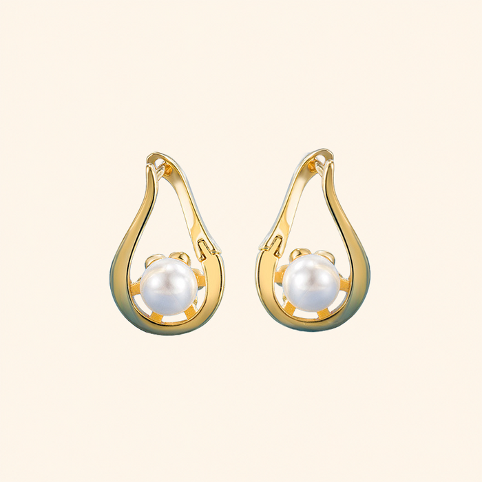 Gold-Tone Geometric Pearl Huggie Earrings