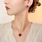 Women’s Romantic Heart-Cut Cubic Zirconia Pendant Necklace & Earrings Set with Halo Detail