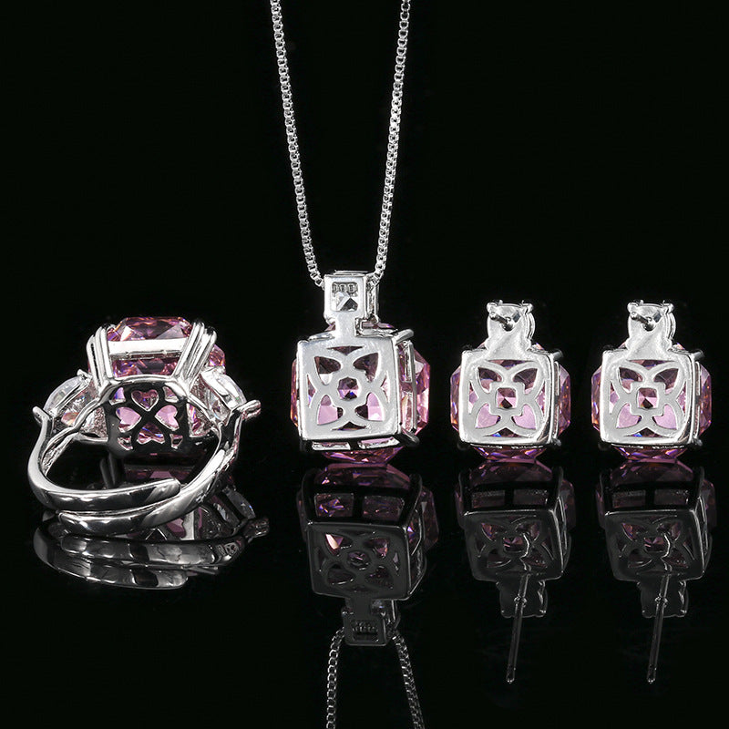 Women’s Dusty Rose Rose-Cut Cubic Zirconia Necklace, Earrings & Adjustable Ring Set