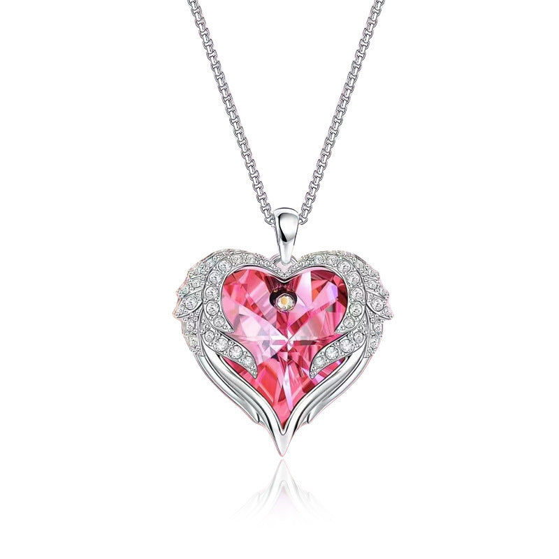 Women’s Elegant Heart Pendant Necklace with Sparkling Zirconia and Rose Gift Box