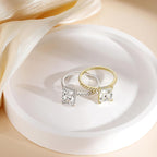 Women’s Luxury Rectangular-Cut Cubic Zirconia Four-Prong Pavé Ring – Platinum, Gold & Rose Gold Tone