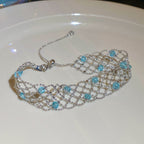 Women’s Ice Blue Rhinestone Bracelet with Layered Strands