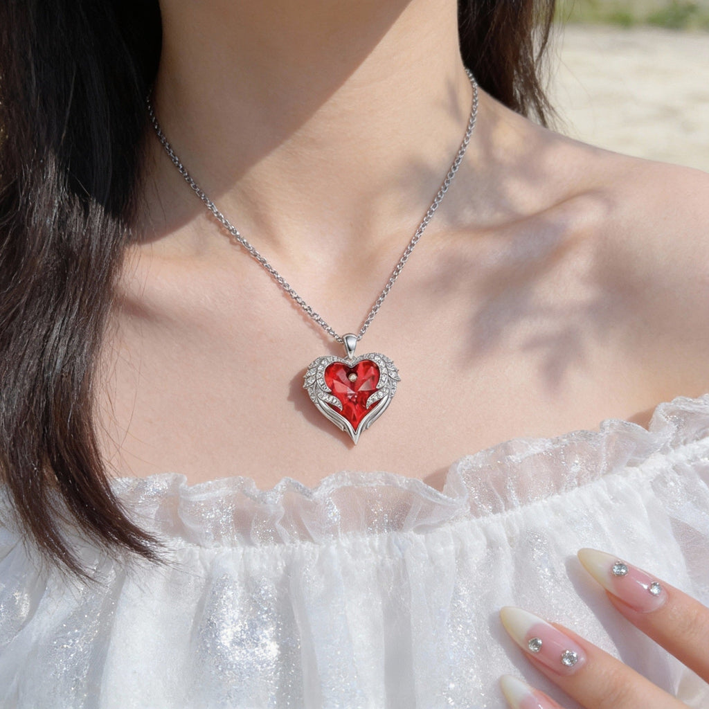 Women’s Elegant Heart Pendant Necklace with Sparkling Zirconia and Rose Gift Box