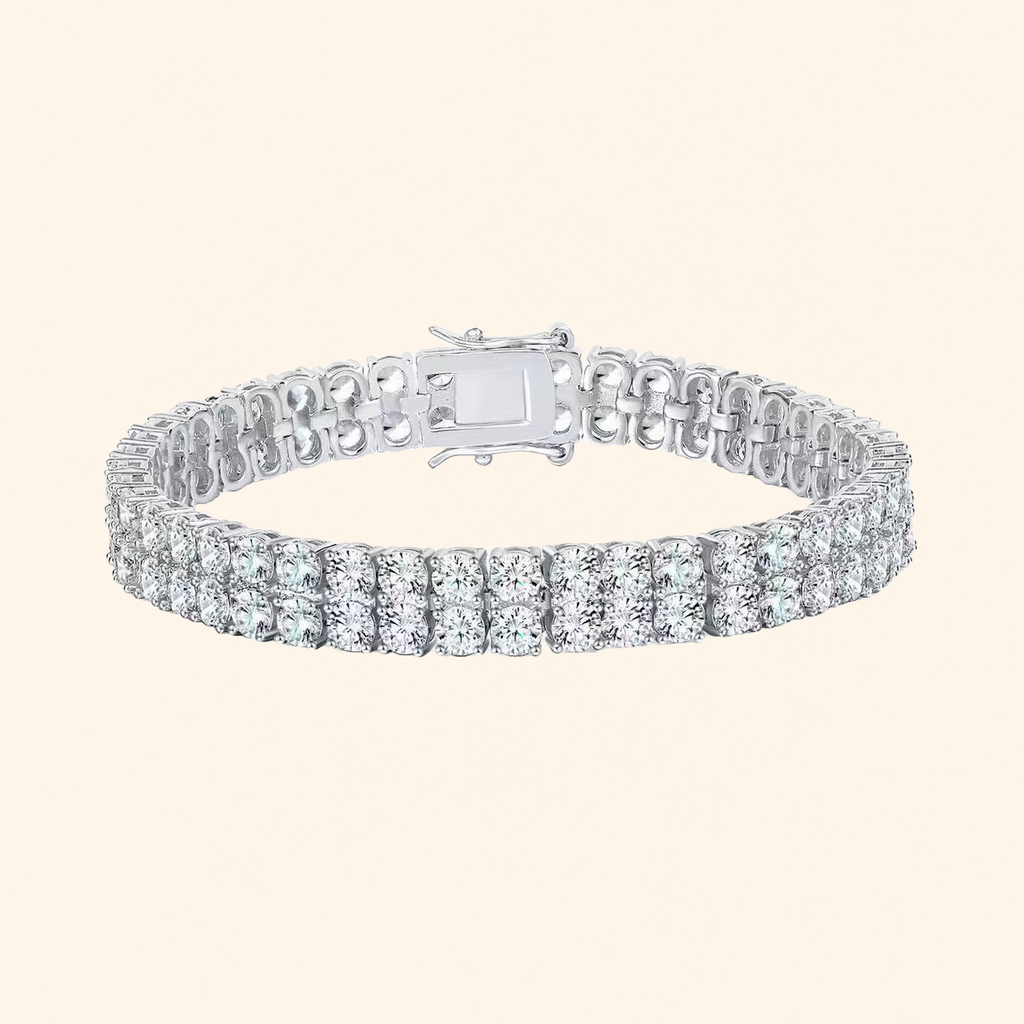 Double Row Cubic Zirconia Tennis Bracelet – Gold & Silver