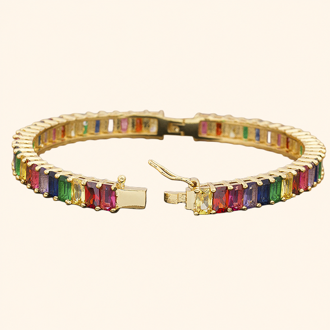 18K Gold-Plated Rainbow Baguette Crystal Tennis Bracelet