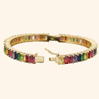 18K Gold-Plated Rainbow Baguette Crystal Tennis Bracelet