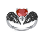Women’s 925 Sterling Silver Heart Ring with Black Wings and Gemstone Center