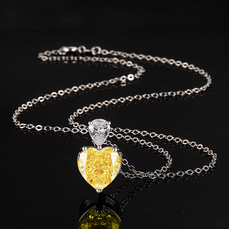 Women’s Yellow Heart-Cut High-Carbon Diamond Necklace, Earrings & Ring Jewelry Set