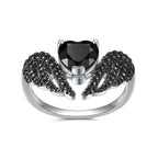 Women’s 925 Sterling Silver Heart Ring with Black Wings and Gemstone Center
