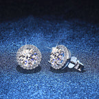 Women’s S925 Sterling Silver Round-Cut Moissanite Halo Stud Earrings – 0.1CT to 2CT