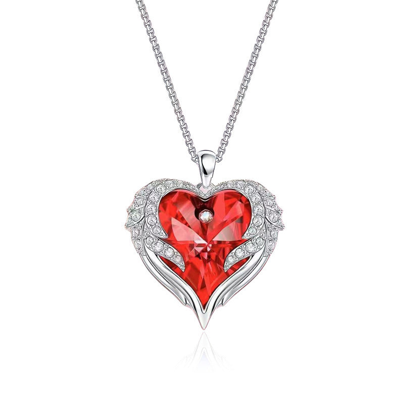 Women’s Elegant Heart Pendant Necklace with Sparkling Zirconia and Rose Gift Box