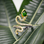 Women’s 925 Sterling Silver Adjustable Snake Ring with Natural Green Diopside