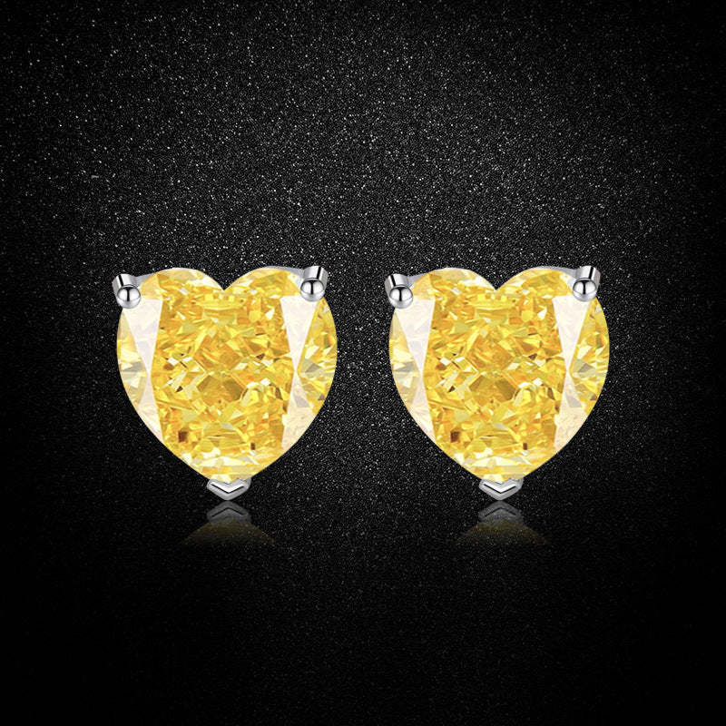 Women’s Yellow Heart-Cut High-Carbon Diamond Necklace, Earrings & Ring Jewelry Set