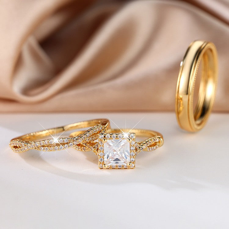 Women’s Elegant Three-Piece Geometric Ring Set with Sparkling Cubic Zirconia