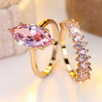 Women’s Marquise Cubic Zirconia Two-Piece Ring Set with Sparkling Stacking Band
