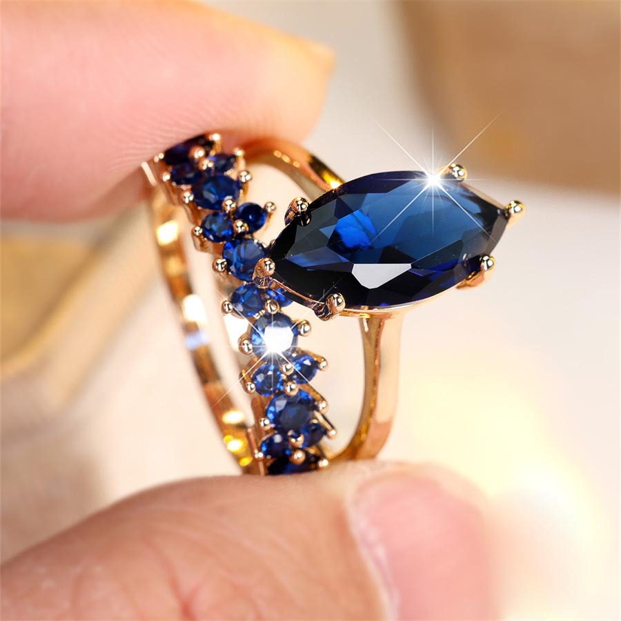 Women’s Marquise Cubic Zirconia Two-Piece Ring Set with Sparkling Stacking Band